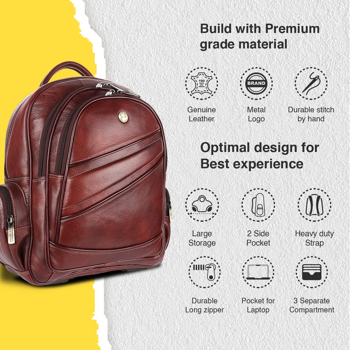Genuine Leather Laptop Backpack with Multiple Compartments - Fits up to 16 Inch Laptop/MacBook - Image 4