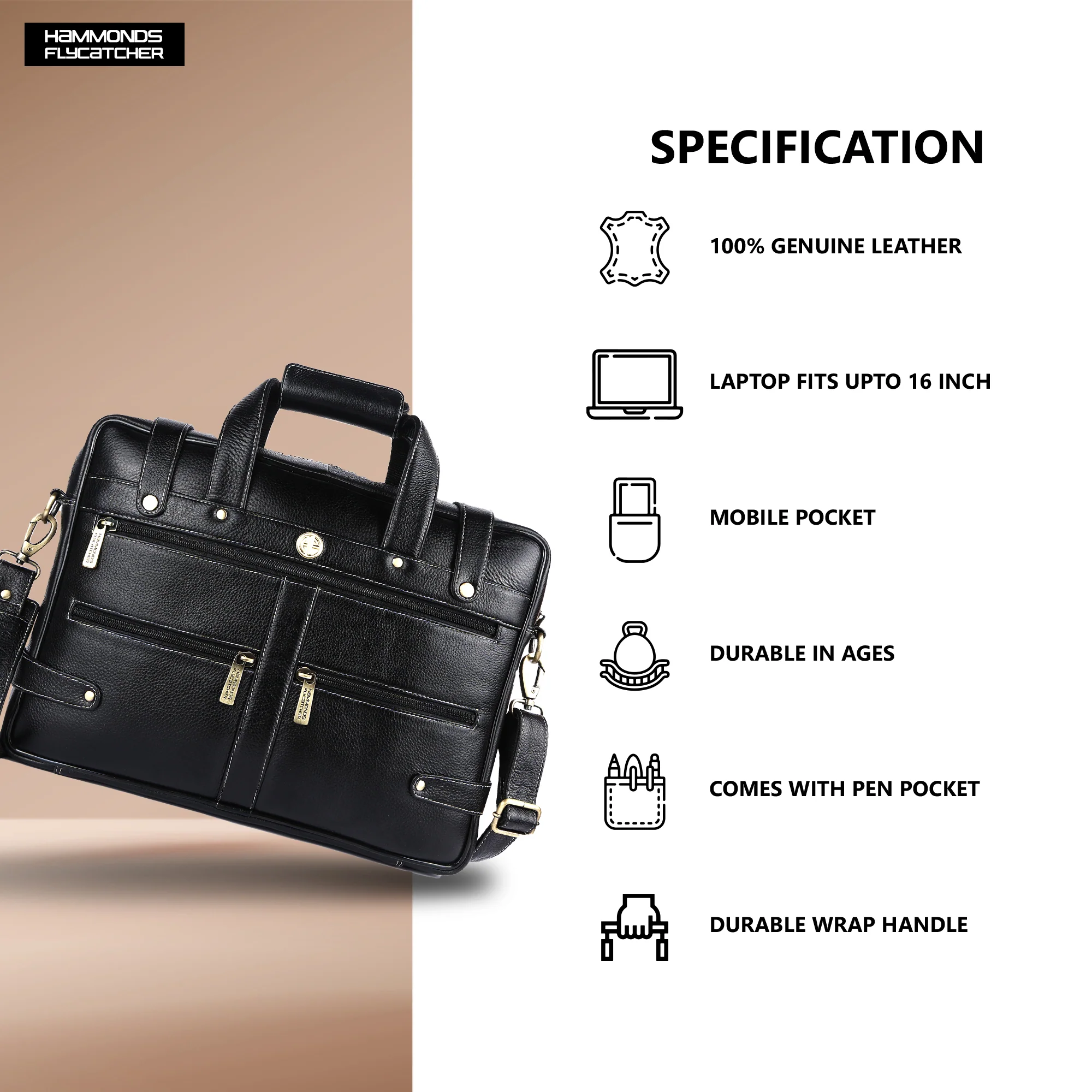 Branded Laptop Bag for Men - Genuine Leather - Fits Up to 15.6 Inch Laptop/MacBook - 1 Year Warranty - Image 13