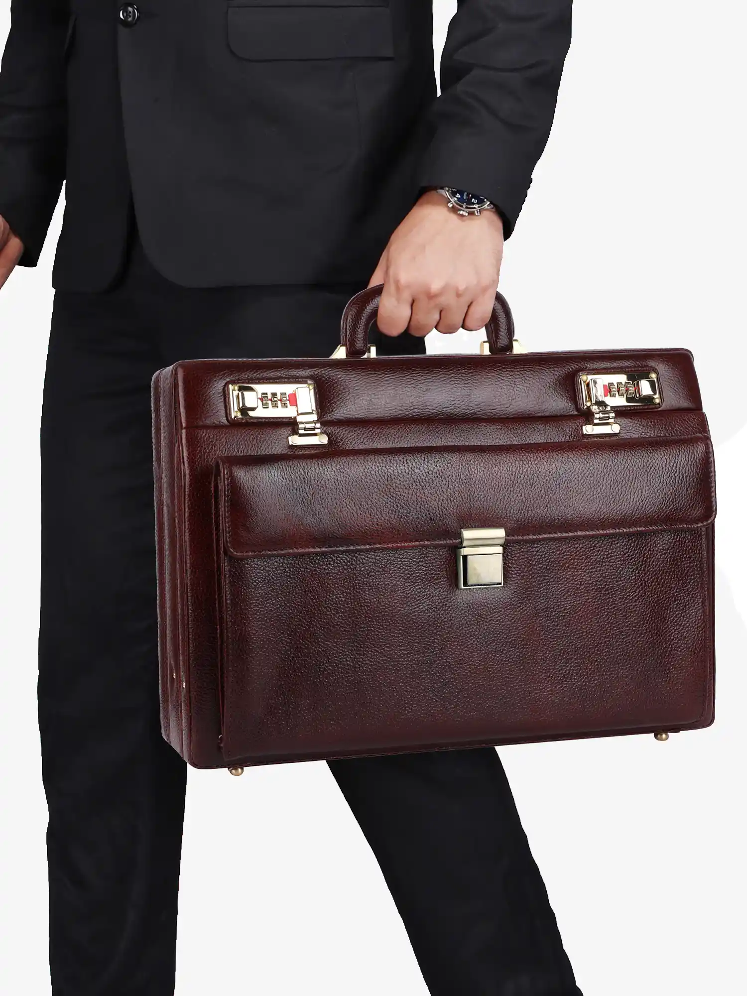 Expandable Briefcase for Men -Genuine Leather Office Bag, Travel Bag with Dual Combination Locks Protection - Image 6