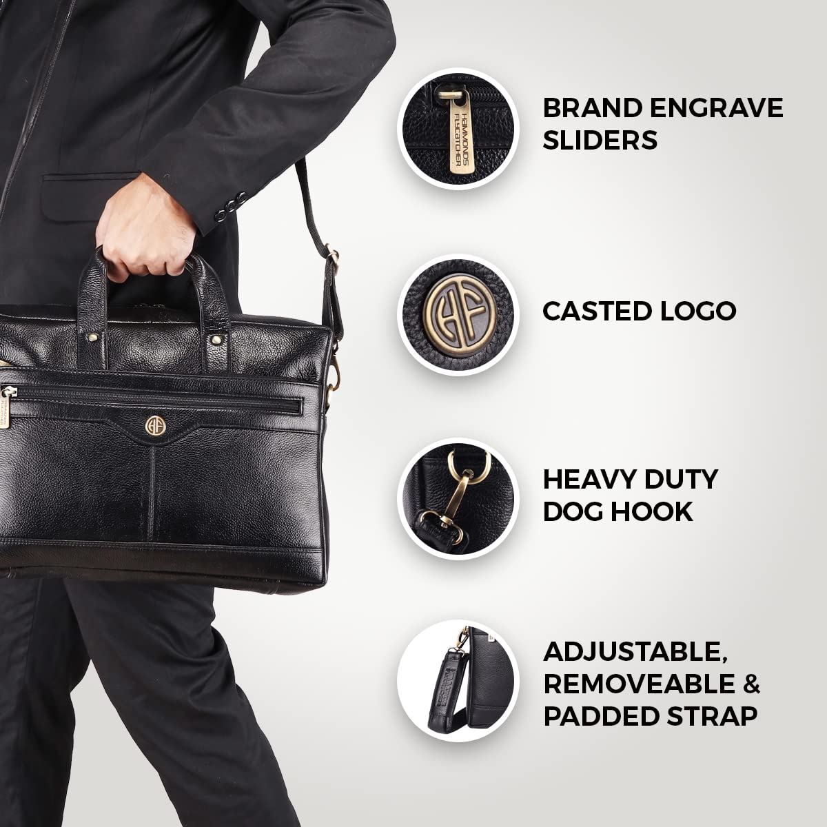 Genuine Leather Executive Office Bag - Shoulder Laptop Messenger Bag for Men - Fits up to 14/15.6 Inch - Image 3