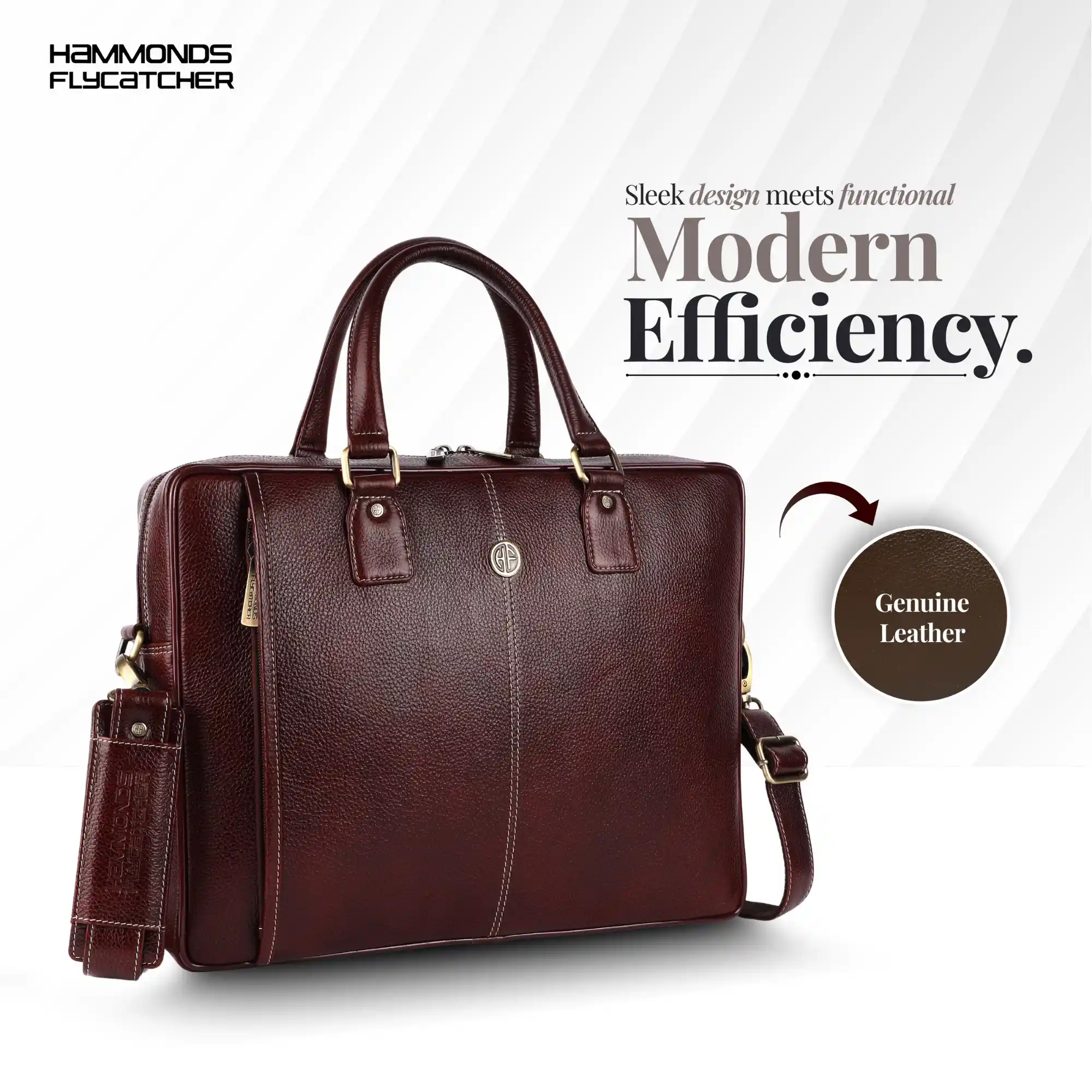 Genuine Leather Laptop Bag for Men - Office Bag, Brushwood - Fits Up to 15.6 Inch Laptop/MacBook - Shoulder - Image 2