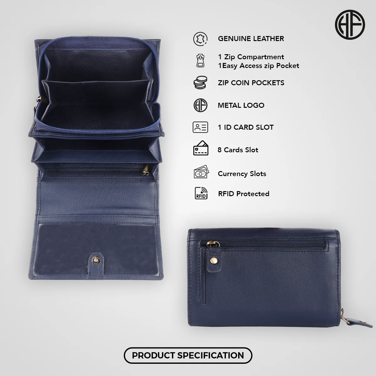 Ladies Leather Purse - RFID Protected, 8 Card Slots, 5 Compartments, Button Closure - For Daily Use - Image 30