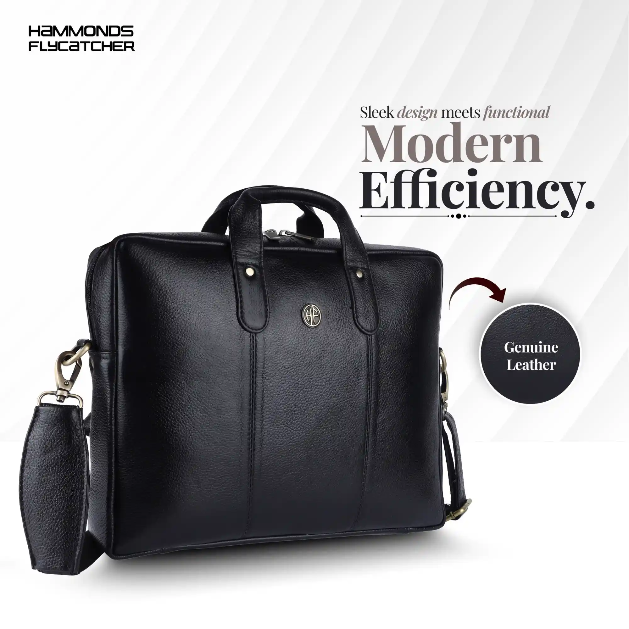 Laptop Bag for Men - Genuine Leather Office Bag - Fits 14/15.6 Inch Laptop - Black - Image 2