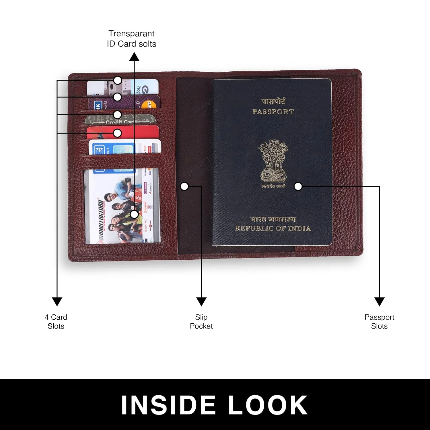 Leather Travel Passport Holder For Men And Women With Passport Slot, Card Slots, ID Card Slot - RFID Protected - Image 3