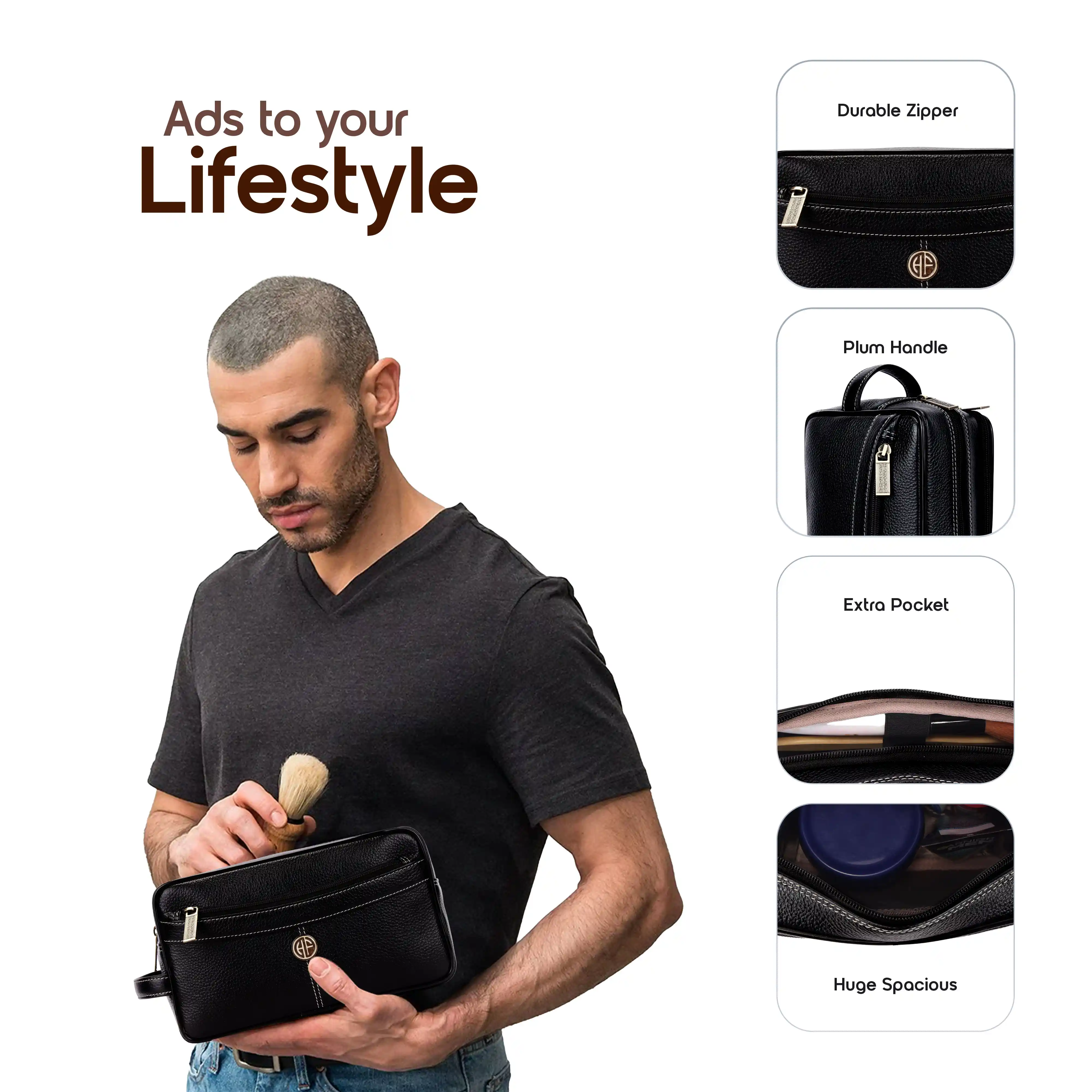 Toiletry Bag for Men- Genuine Leather Travel Organizer with Multiple Compartments - Image 14